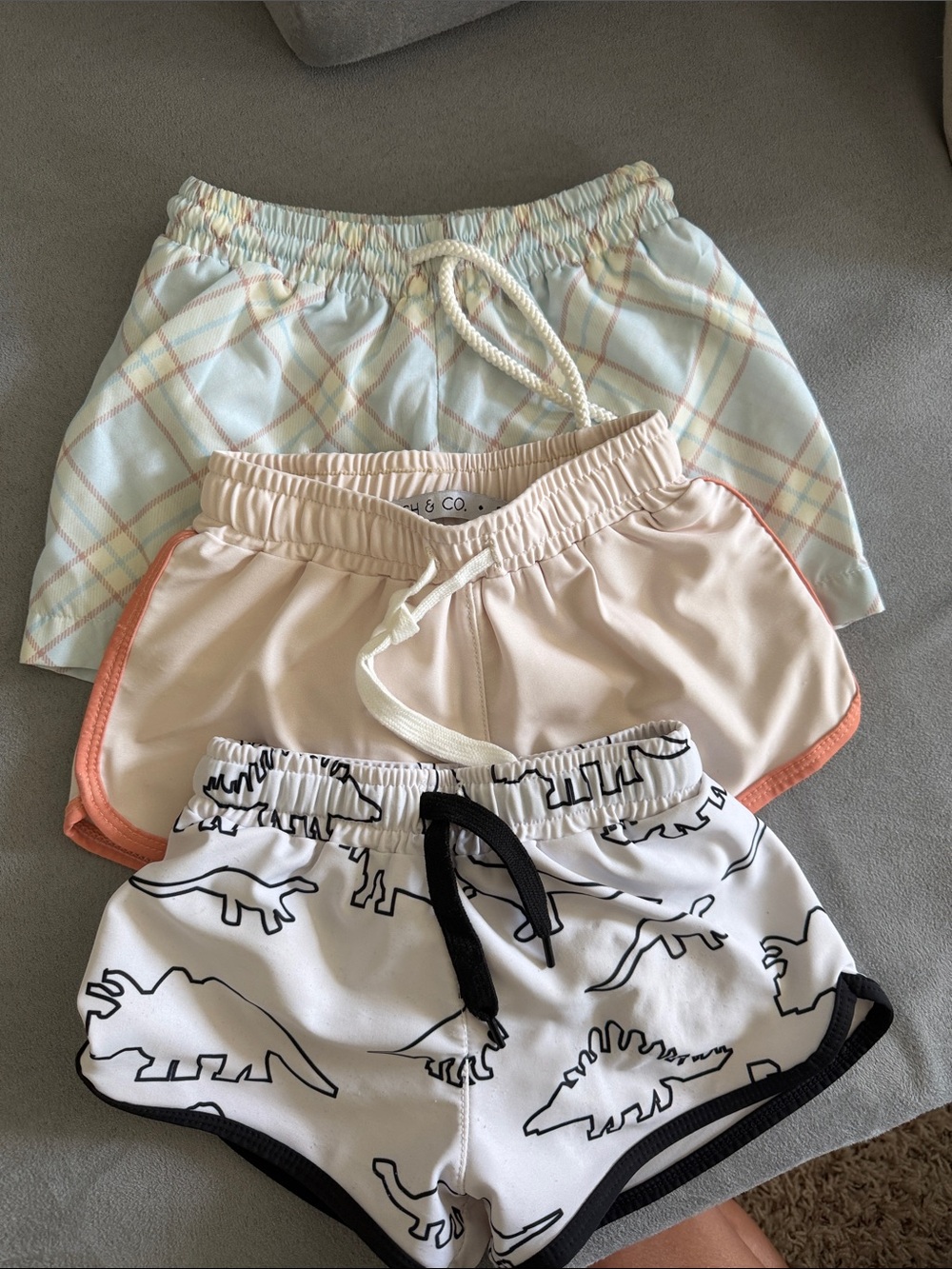 Three-Pack Kids Shorts Set - Pastel Plaid, Cream, White Dinosaur